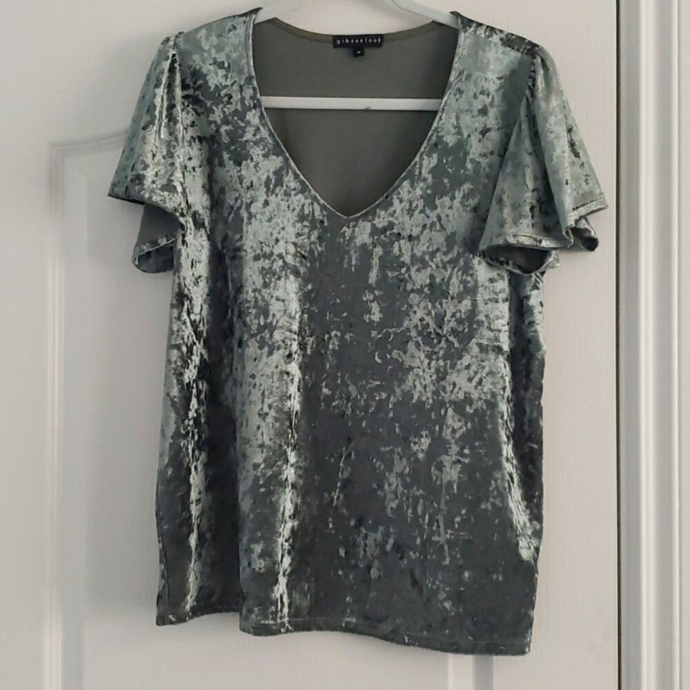 Gibson Crushed Velvet Flutter Sleeve Top Size M‎ Fairycore Cottagecore Holiday